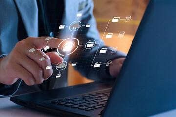 Wall Mural - digital file management concept. businessman are accessing big data storage on internet, digital sto