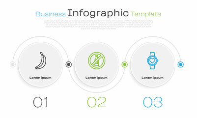 Sticker - Set line Banana, No alcohol and Smart watch. Business infographic template. Vector