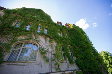 Palace in Łężany, Poland - June 23, 2022 - palace with a park complex and farm buildings located in the village of Łężany.