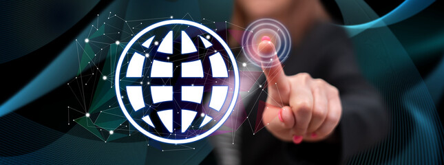 Sticker - Woman touching a global network concept