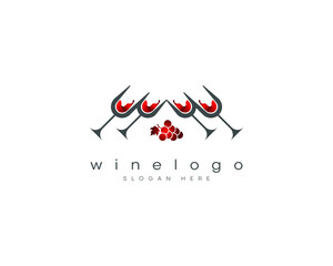 Wine logo design, wine glasses, grapes logo wine, or vine vector logo design