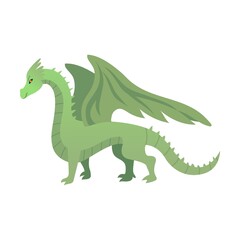  Mythical green Dragon flat vector illustration. Fantasy characters, centaur, harpy, dragon, mermaid, Pegasus, griffin isolated on white