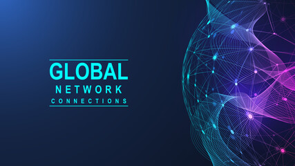Global network connection concept. Big data visualization. Social network communication in the global computer networks. Internet technology. Business. Science. Vector illustration