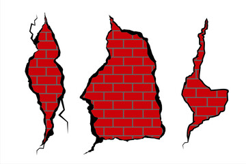 Wall Mural - cracked brick wall. a cracked stonewall. realistic cracks in the wall. ground cracks set. earthquake