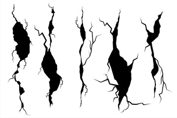 Wall Mural - realistic cracks in the wall. ground cracks set. earthquake cracking holes. grunge style mask overla