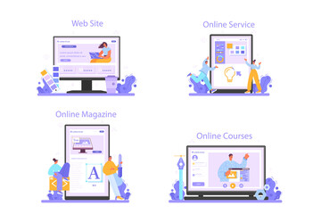 Wall Mural - Web designer online service or platform set. Interface and content
