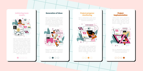 Wall Mural - back end development mobile application banner set. software development