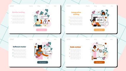 Wall Mural - software tester web banner or landing page set. application or website