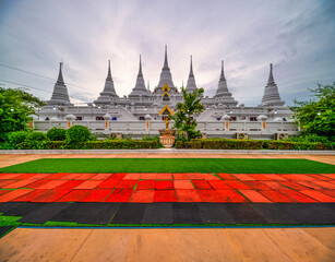 Bangkok, Thailand - July 2, 2022. Temple wat asokaram White Pagoda On the back of the sky.