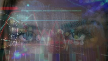 Wall Mural - animation of graphs over face of caucasian woman