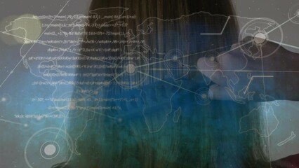Wall Mural - animation of graphs over face of biracial woman