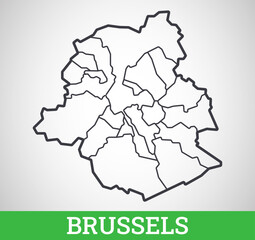  Simple outline map of Brussels, Belgium. Vector graphic illustration.