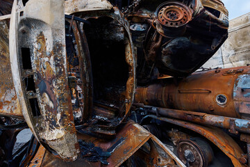 Wall Mural - Automobiles burned bodies left after Russian aggression in Ukraine