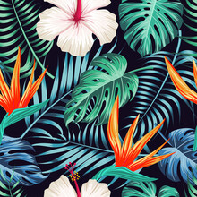 Floral Seamless Pattern With Leaves. Tropical Background