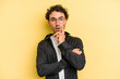 © Asier - Young caucasian man isolated on yellow background having some great idea, concept of creativity.