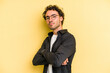 © Asier - Young caucasian man isolated on yellow background unhappy looking in camera with sarcastic expression.