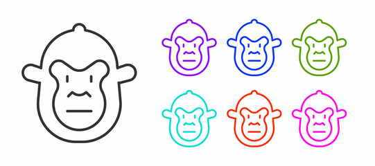 Poster - Black line Monkey icon isolated on white background. Animal symbol. Set icons colorful. Vector