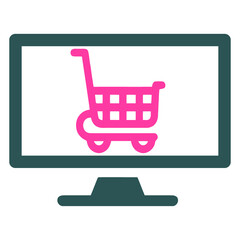 Poster - Ecommerce, Online shopping on laptop computer flat icon for apps and websites
