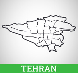 Simple outline map of Tehran, Iran. Vector graphic illustration.