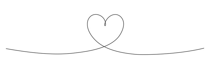 Wall Mural - continuous one line drawing heart. love linear doodle symbol. vector isolated on white.