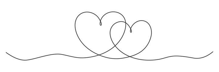Wall Mural - Hearts continuous one line drawing. Double heart curve line. Vector illustration isolated on white.