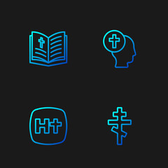 Set line Christian cross, Holy bible book and Priest. Gradient color icons. Vector