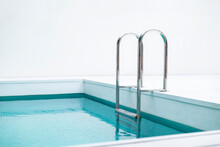 Ladder Stainless Handrails For Descent Into Swimming Pool. Swimming Pool With Handrail . Ladder Of A Swimming Pool