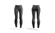 Blank black women sport leggings mockup, front and back view