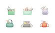 © Happypictures - Set of small leather bags full of belongings and makeup products vector illustration