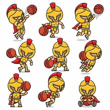 Cute Cartoon Gladiator Playing Basketball