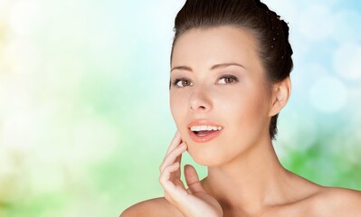 Canvas Print - Attractive young woman with fresh skin. Face care, facial treatment, woman beauty skin