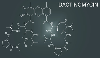 Poster - Skeletal formula of Dactinomycin cancer chemotherapy drug molecule. Also known as actinomycin D. 