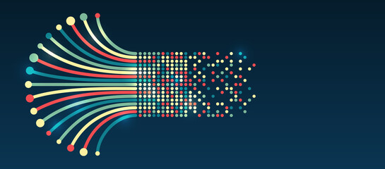 Fototapete - Sorting a large amount of data on a dark background. Structuring the flow of information. Data analytics concept.