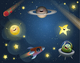 cosmos with stars, rocket and planets children wallpaper, cute copy space adventure background for t