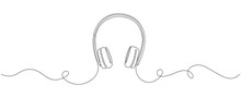 Continuous One Line Drawing Of Headphones Speaker. Music Gadget And Earphones Devices In Simple Linear Style. Editable Stroke. Doodle Vector Illustration
