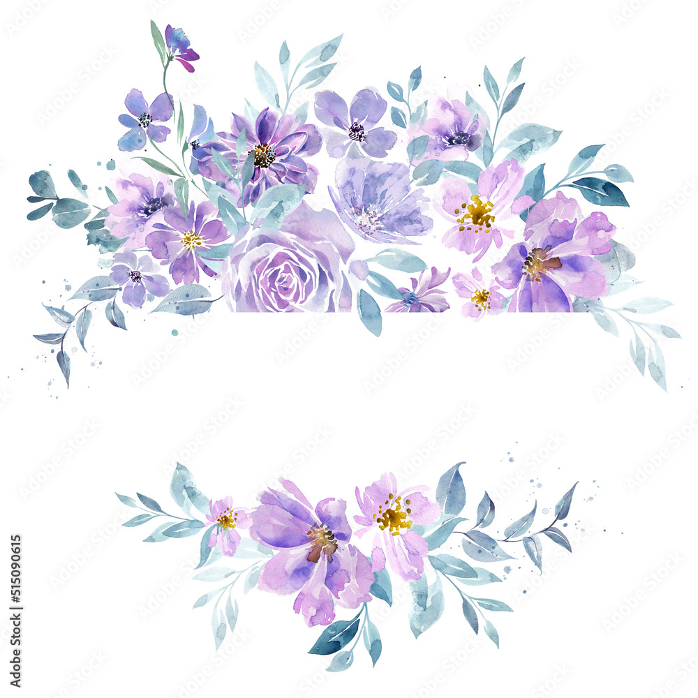Invitation template with a bouquet of purple flowers. Very peri flower ...