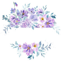 Invitation Template With A Bouquet Of Purple Flowers. Very Peri Flower Arrangement Postcard.