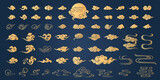 Chinese cloud oriental element vector illustration big collection gradient filled golden silhouette style