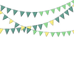 Cute bunting set green and yellow decorating party and copy space for your text.