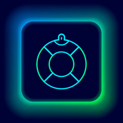 Canvas Print - Glowing neon line Lifebuoy icon isolated on black background. Lifebelt symbol. Colorful outline concept. Vector