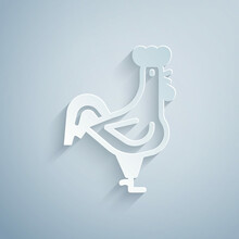 Paper Cut French Rooster Icon Isolated On Grey Background. Paper Art Style. Vector