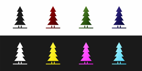 Poster - Set Canadian spruce icon isolated on black and white background. Forest spruce. Vector