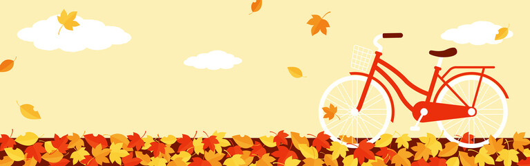 vector background with a bicycle and autumn leaves for banners, cards, flyers, social media wallpapers, etc.