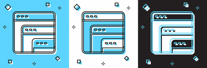 Set Software, web developer programming code icon isolated on blue and white, black background. Javascript computer script random parts of program code. Vector