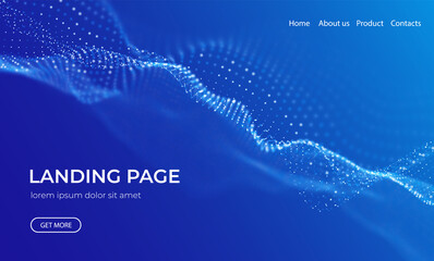 Wall Mural - wave of blue particles. abstract technology flow background. sound mesh pattern or grid landscape. d