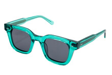 Square Sunglasses Unisex Black Shades With Aqua Blue Transparent Frame Top Front View