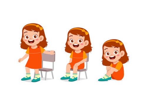 little kids with pose sit and standing