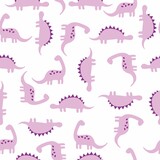 Fototapeta Dinusie - Seamless dinosaur pattern. Cute pink dinosaurs on a white background. The print is suitable for Wallpaper.