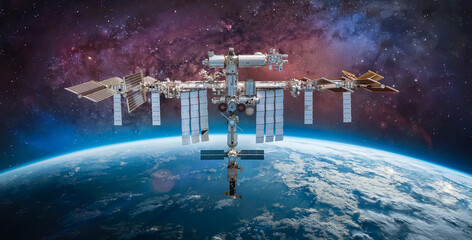 Leinwandbilder - International space station. Spaceship in space. ISS near Earth planet. Elements of this image furnished by NASA