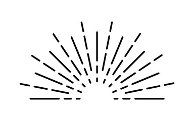 sunburst icon. half circle of sun burst. lines ray. spark of star. vintage starburst isolated on whi